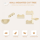 PawHut 4PCs Wall Mounted Cat Tree Cat Wall Shelves W/ Scratching Post Beige