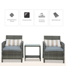 Outsunny 3 PC Outdoor Rattan Sofa Set w/ Chairs Coffee Table Cushion Grey