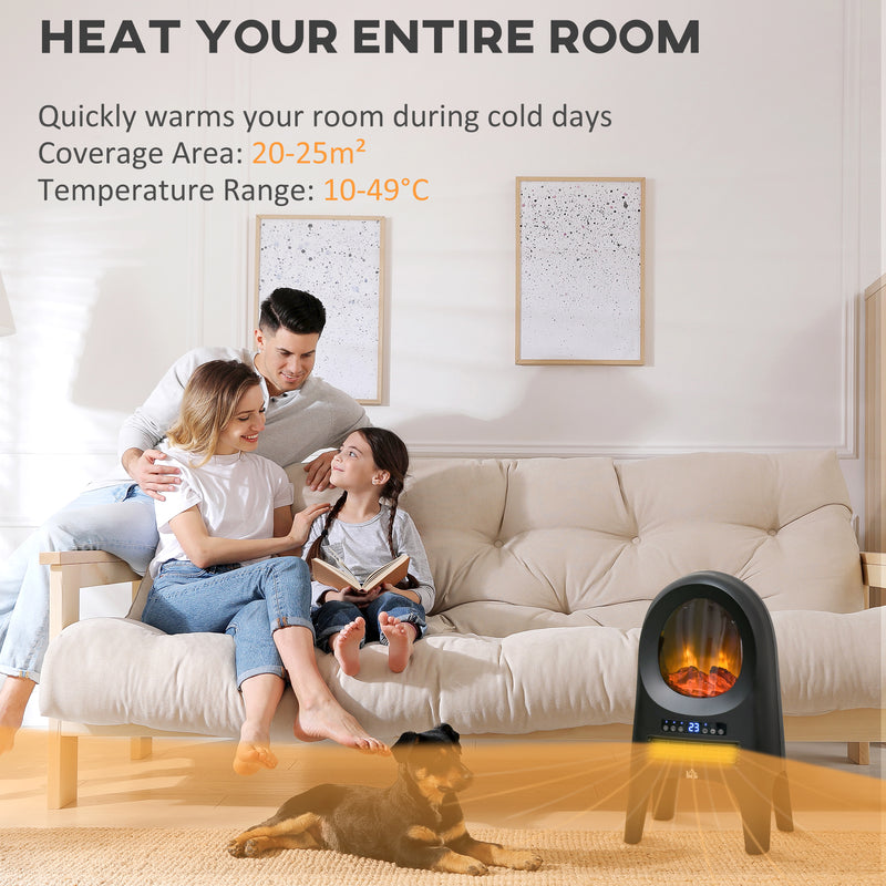 HOMCOM Freestanding Ceramic Space Heater w/ Flame Effect 3 Heat Settings, Black