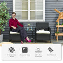 Outsunny 3 PC Outdoor Rattan Sofa Set w/ Chairs Coffee Table Cushion Black