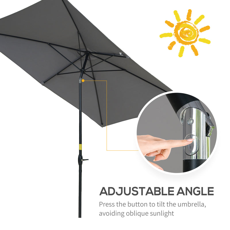 Outsunny 2 x 3(m) Garden Parasol Rectangular Market Umbrella w/ Crank Dark Grey