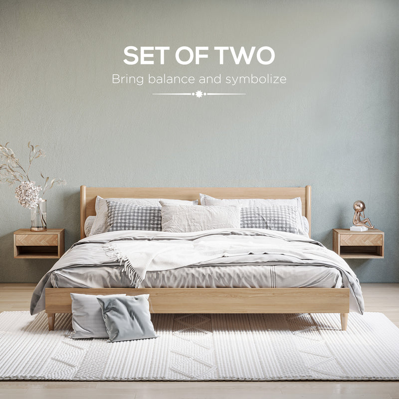 HOMCOM Floating Bedside Table Set of 2 Wall Mounted Nightstand W/ Drawer Natural