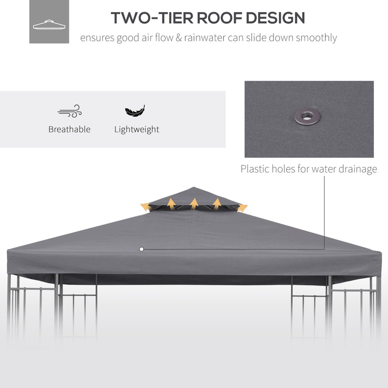 Outsunny 3(m) 2 Tier Garden Gazebo Top Cover Replacement Canopy Roof Deep Grey
