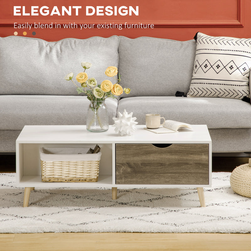HOMCOM Modern Coffee Tables for Living Room w/ Storage Shelves, White