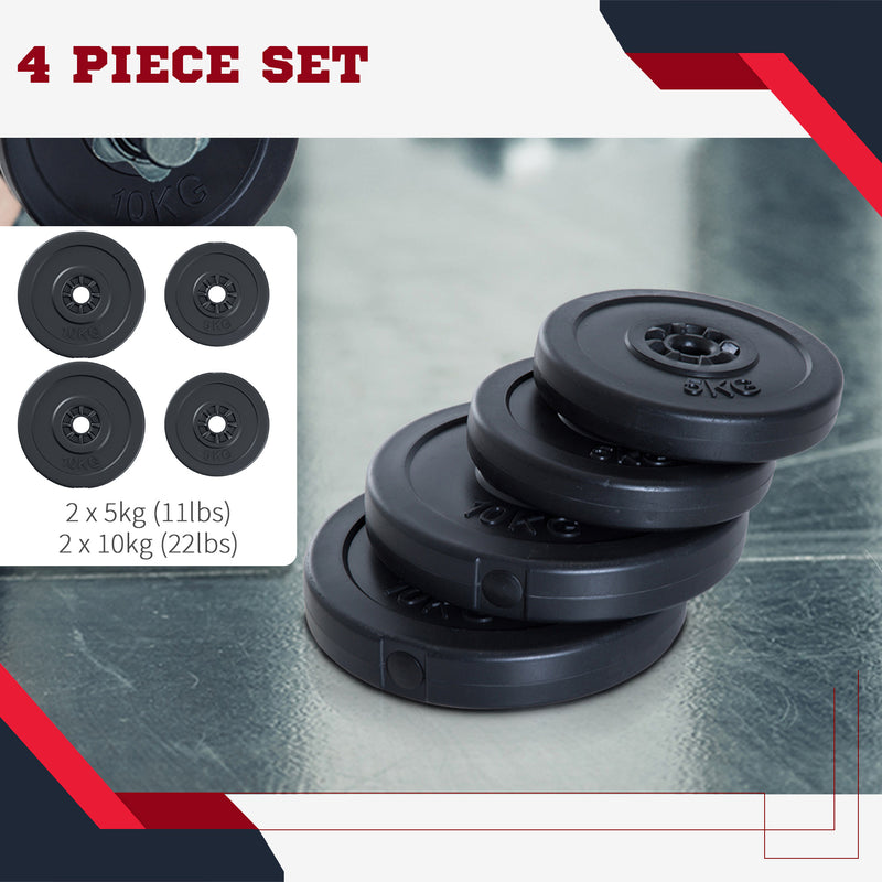 HOMCOM 4 Piece Dumbell Barbell Plate Set 2 x 5kg and 2 x 10kg for Home Gym