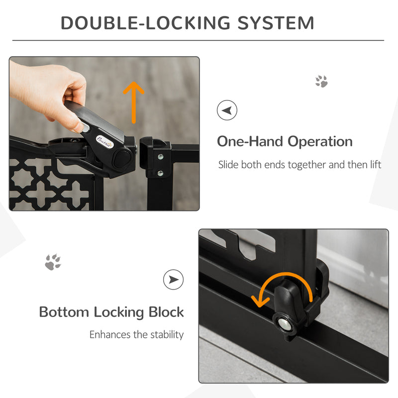 PawHut 74-105cm Pet Safety Gate, Pressure Fit Stair with Double Locking - Black