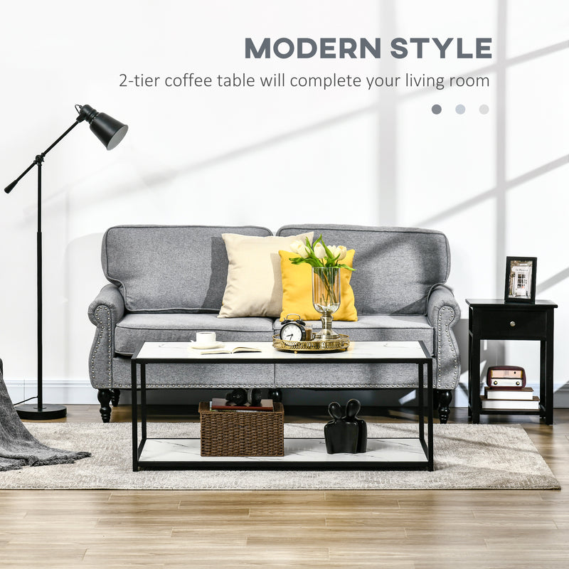HOMCOM Coffee Table Cocktail Table w/ Faux Marble Top and Steel Frame, White
