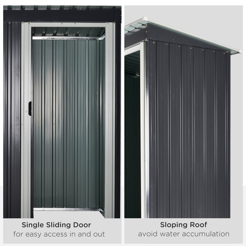 Outsunny 5 x 3ft Garden Storage Shed Sliding Door Sloped Roof Tool Black