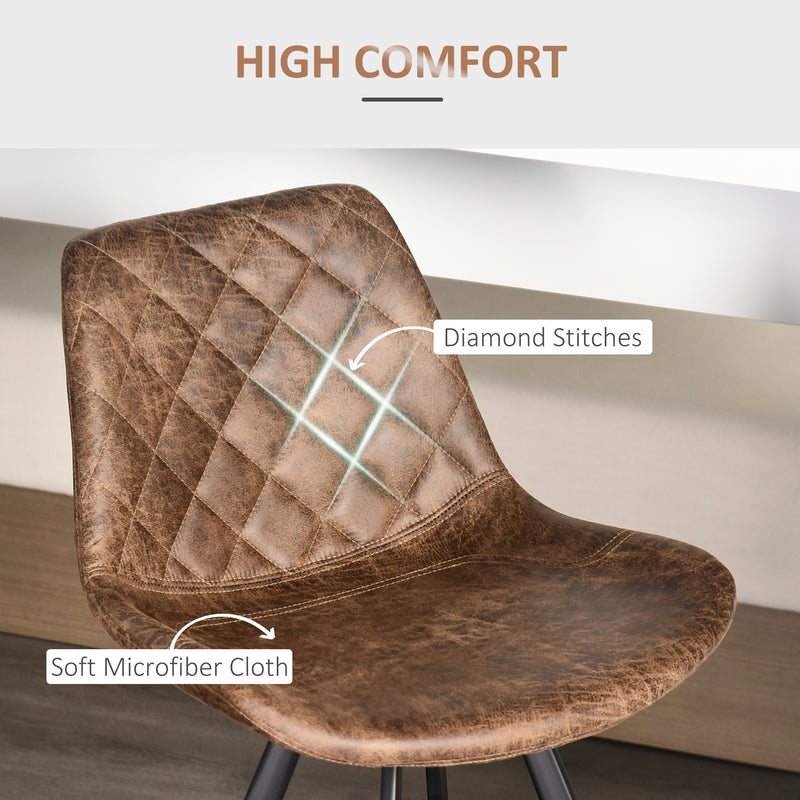 HOMCOM Set Of 2 Bar Stools Vintage Microfiber Cloth Tub Seats Padded Steel Brown