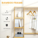HOMCOM Bamboo Coat Rack w/ Hooks Hanging Rail and Storage Shelf for Entryway