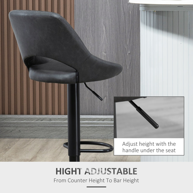 HOMCOM Barstools Set of 2 Adjustable Swivel Height Gas Lift PU Leather Chairs