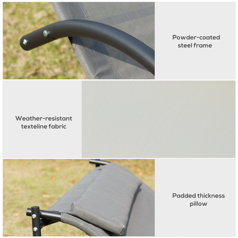 Outsunny Hammock Chair Sun Bed Rock Seat w/ Metal Texteline W/ Pillow Grey
