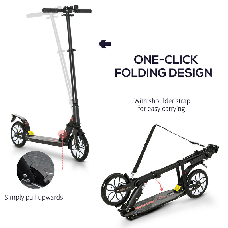 HOMCOM Folding Kick Scooter Hight-Adjustable w/ Rear Brake & Double Shock Black