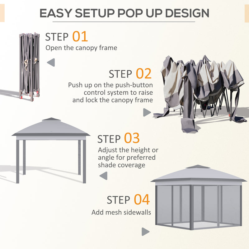 Outsunny Pop Up Gazebo Height Adjustable Canopy Tent w/ Carrying Bag, Grey