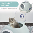 PawHut Futuristic Capsule-Shaped Cat Litter Box w/ 2 Doors Scoop Drawer Blue