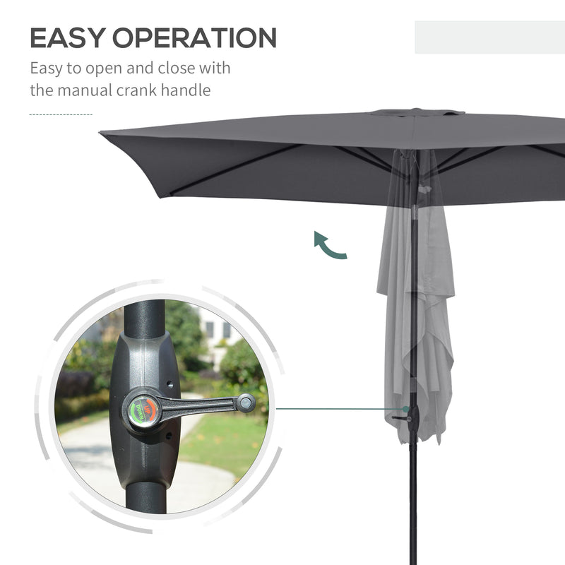 Outsunny 2 x 3(m) Garden Parasol Rectangular Market Umbrella w/ Crank Dark Grey