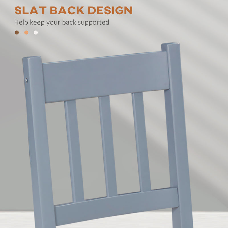 HOMCOM Dining Chairs Set of 2, Pine Wood Frame, Slat Back for Kitchen Grey