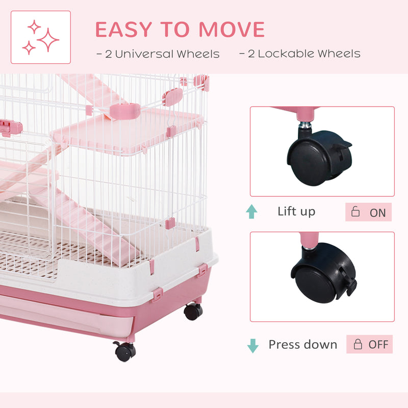 PawHut Four-Level Small Animal Cage, Indoor Pet House, Pink, 81 x 52.5 x 114 cm