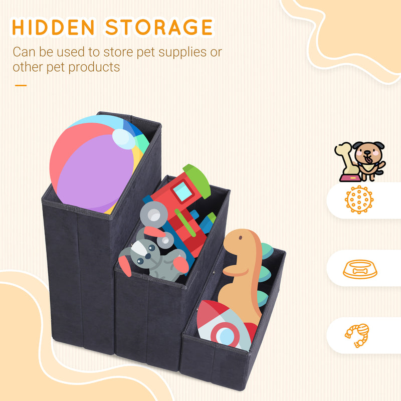 PawHut 3 Step Pet Stairs Portable Mobility Assistance w/ Washable Cover Black
