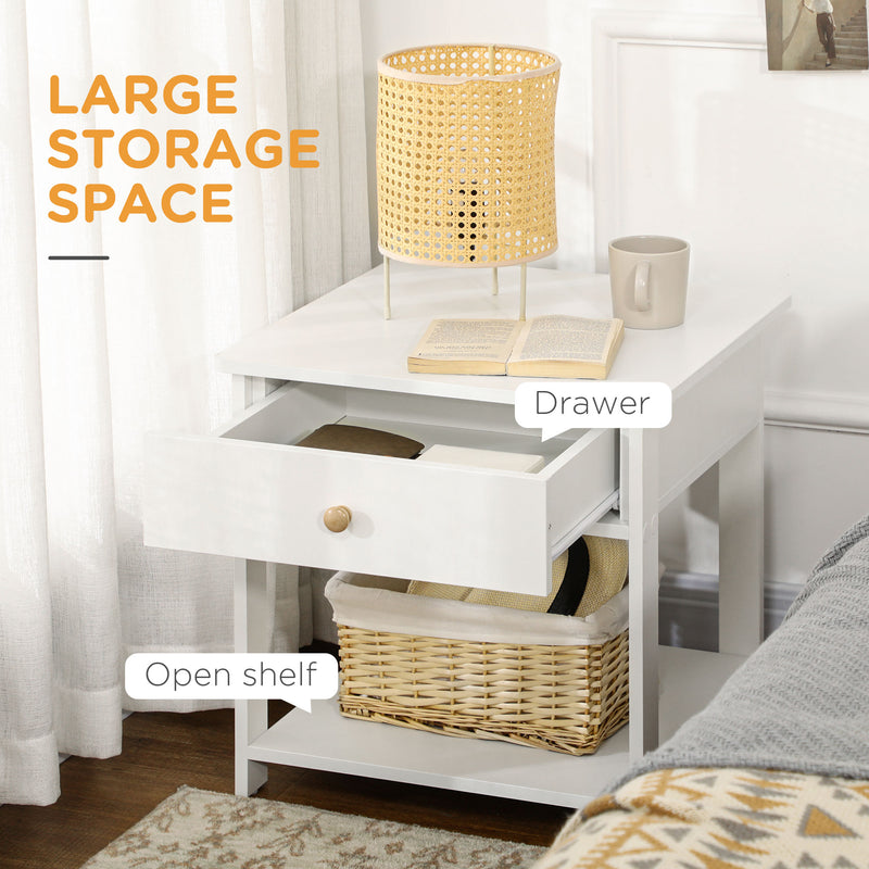 HOMCOM Bedroom Bedside Table, Sofa Side Table with Drawer and Shelf, White