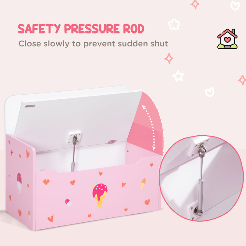 ZONEKIZ  2 in 1 Wooden Kids Storage Bench, Toy Box w/ Safety Rod - Pink