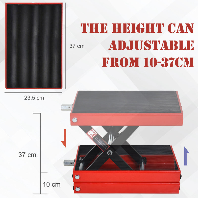 DURHAND 500KG Steel Motorbike Repair Lift X Frame Adjustment Jack Rubber Top Red