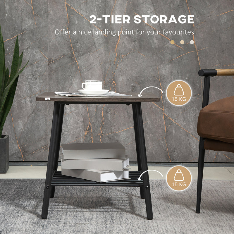 HOMCOM Sofa Side Table, End Table with 2-Tier Storage Shelf and Metal Frame