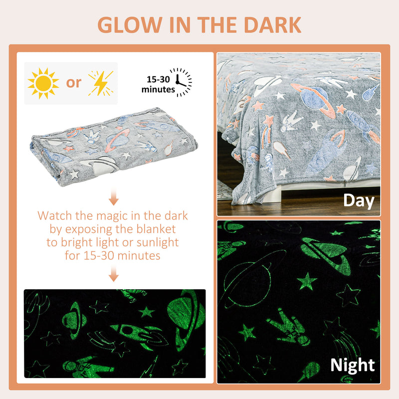 HOMCOM Flannel Fleece Blanket Double Size Glow in The Dark 203x152cm Galaxy Star