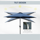 Outsunny 2.7m Garden Parasol Summer Shelter w/ LED Solar Light Crank Tilt Blue