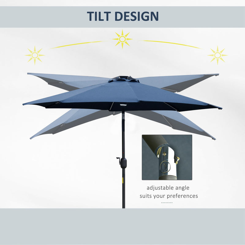 Outsunny 2.7m Garden Parasol Summer Shelter w/ LED Solar Light Crank Tilt Blue