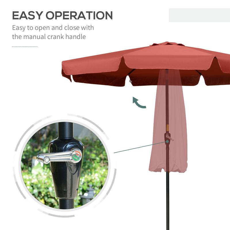 Outsunny 2.7m Patio Umbrella Garden Parasol with Crank, Ruffles, 8 Ribs, Wine Red