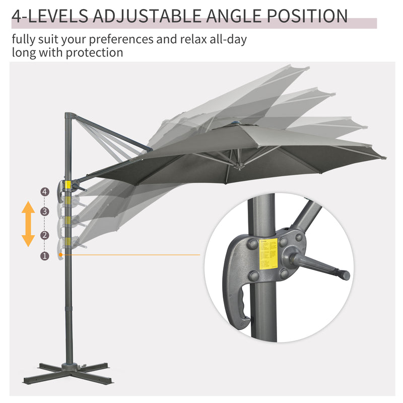 Outsunny 3 x 3(m) Cantilever Parasol Garden Umbrella with Cross Base Grey