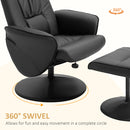HOMCOM PU Leather 2 Pcs Reclining Armchair w/ Ottoman 360° Swivel Black