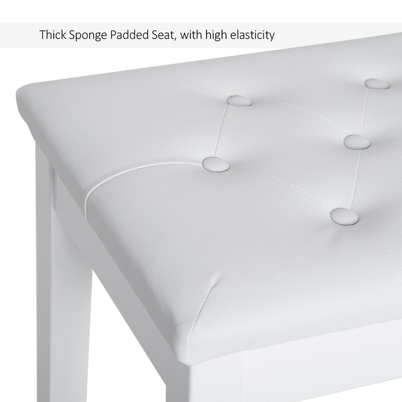 HOMCOM Classic Piano Bench Padded Seat Makeup Stool Solid Wood Wooden White