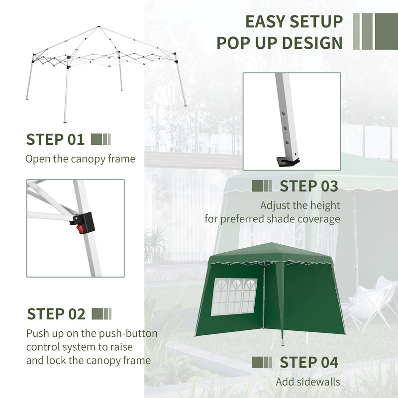 Outsunny 2.4 x 2.4m UV50+ Pop Up Gazebo Canopy Tent with Carry Bag, Green
