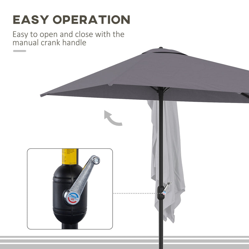 Outsunny 2.3m Garden Balcony Half Round Umbrella Metal Parasol Umbrella Grey