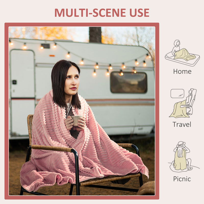 HOMCOM Flannel Fleece Blanket Double Size Throw Blanket for Bed 203x152cm Pink