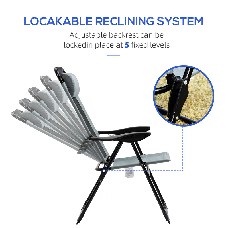 Outsunny Set of 2 Metal Portable Folding Recliner w/ Adjustable Backrest, Grey