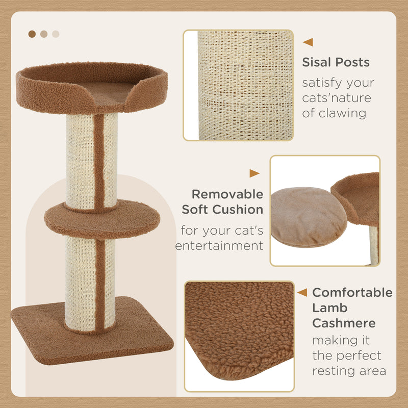 PawHut 2-Tier Cat Kitten Resting Tree w/ Top Basket Cushion Sisal Post Brown
