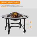 Outsunny Firepit on Wheels Fire Bowl W/ Grill Spark Screen Cover Fire Poker