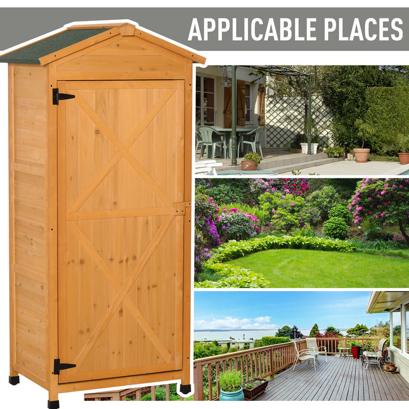 Outsunny 74x55x155cm Garden Storage Shed Cabinet 2 Shelves Hooks Lock Yellow