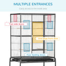PawHut Rolling Bird Cage w/ Detachable stand Storage Shelf  Wood Perch Food Cup