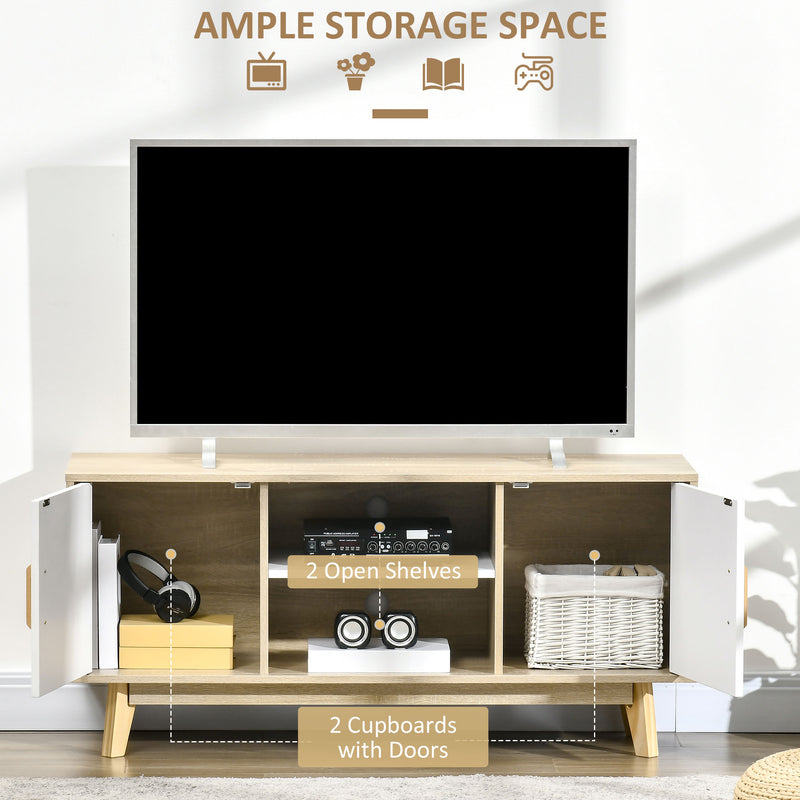 HOMCOM TV Cabinet Stand Entertainment Center w/ Storage for 55" TVs, Natural