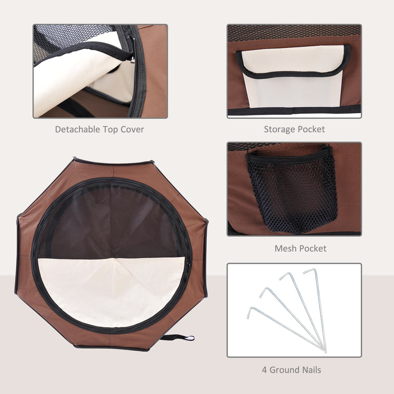 Fabric Pet Puppy Dog Cat Rabbit Pig Guinea Playpen Play Pen Run Brown Cream M