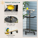 PawHut Metal Bird Table Play Stand, Bird Feeder Station With Wheels Feeding Bowl