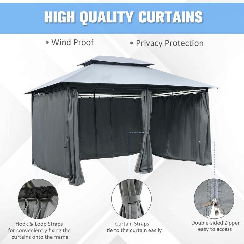 Outsunny 3 x 4m Outdoor 2-Tier Steel Frame Gazebo with Curtains Outdoor Backyard