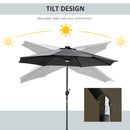 Outsunny 2.7m Garden Parasol Summer Shelter w/ LED Solar Light Crank Tilt Grey