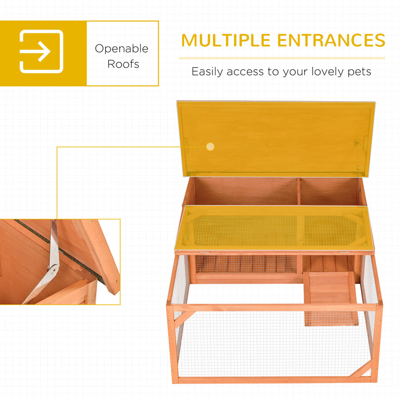 PawHut Rabbit Hutch with Run Small Animal Guinea Pig House with Openable Roof