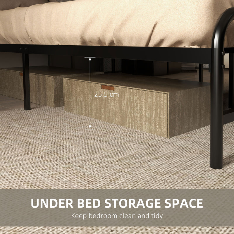 HOMCOM Double Bed Frame Steel Bed Base with Headboard 145 x 199cm Brown