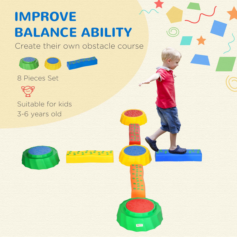 Outsunny Eight-Piece Kids Stepping Stones w/ Non-Slip Surface & Bottom, for Kids